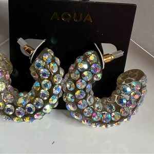Aqua Multicolor Crystal Embellished Pierced Earrings